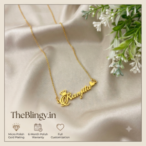 Premium Personalized 'Ranjita' Gold Script Name Necklace with Crown and Heart Pendant - TheBlingy.in